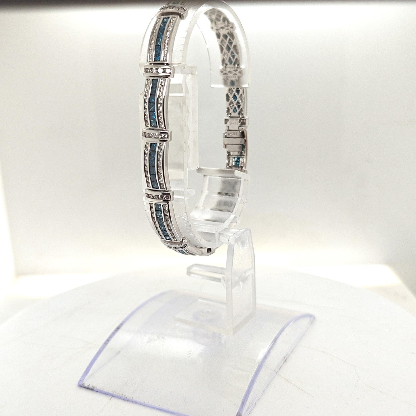 DIAMOND CHANNEL SET BRACELET WITH BLUE DIAMONDS WHITE GOLD 6.48CTW