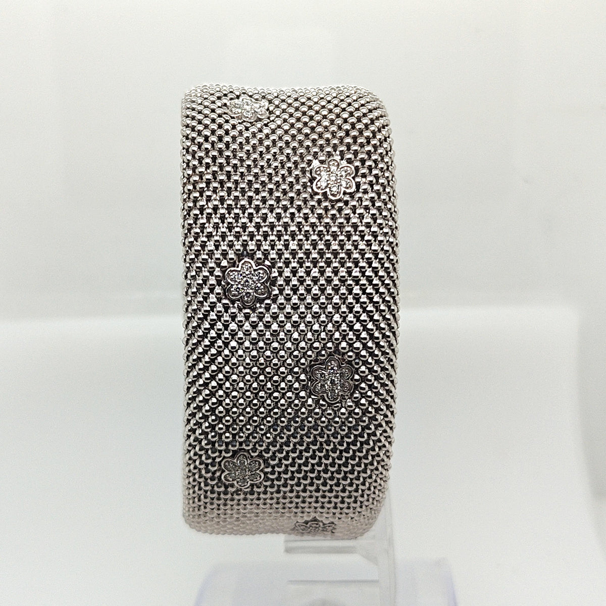 WIDE MESH FLEXIBLE WHITE GOLD BRACELET WITH DIAMONDS 1.22CTW