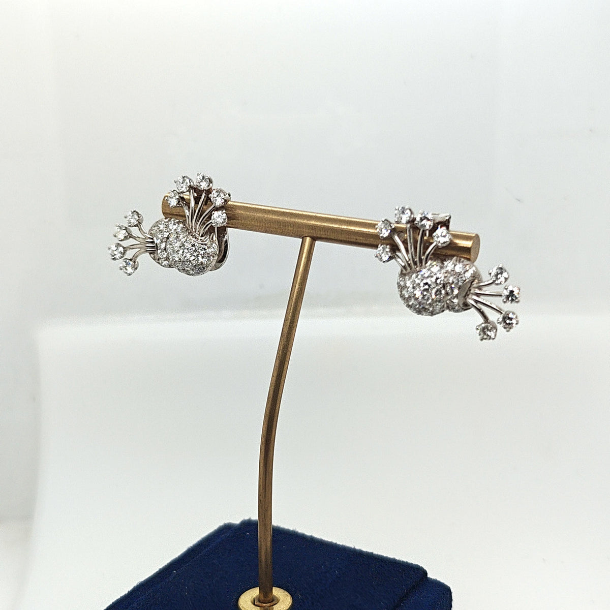DIAMOND ESTATE FLORAL BASKET CLUSTER EARRINGS 3.35CTW PLATINUM AND WHITE GOLD