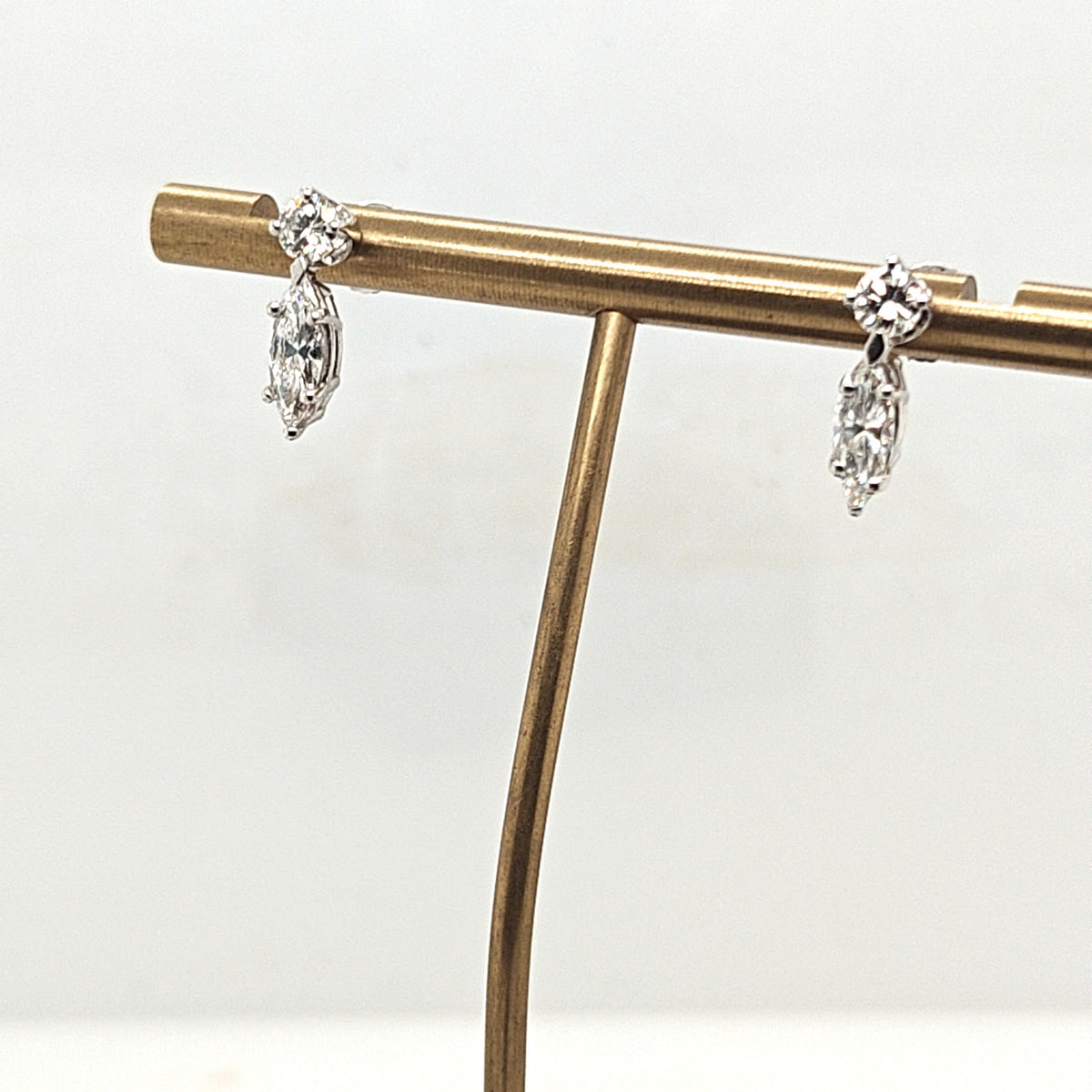 DIAMOND ROUND AND MARQUISE DROP EARRINGS WHITE GOLD