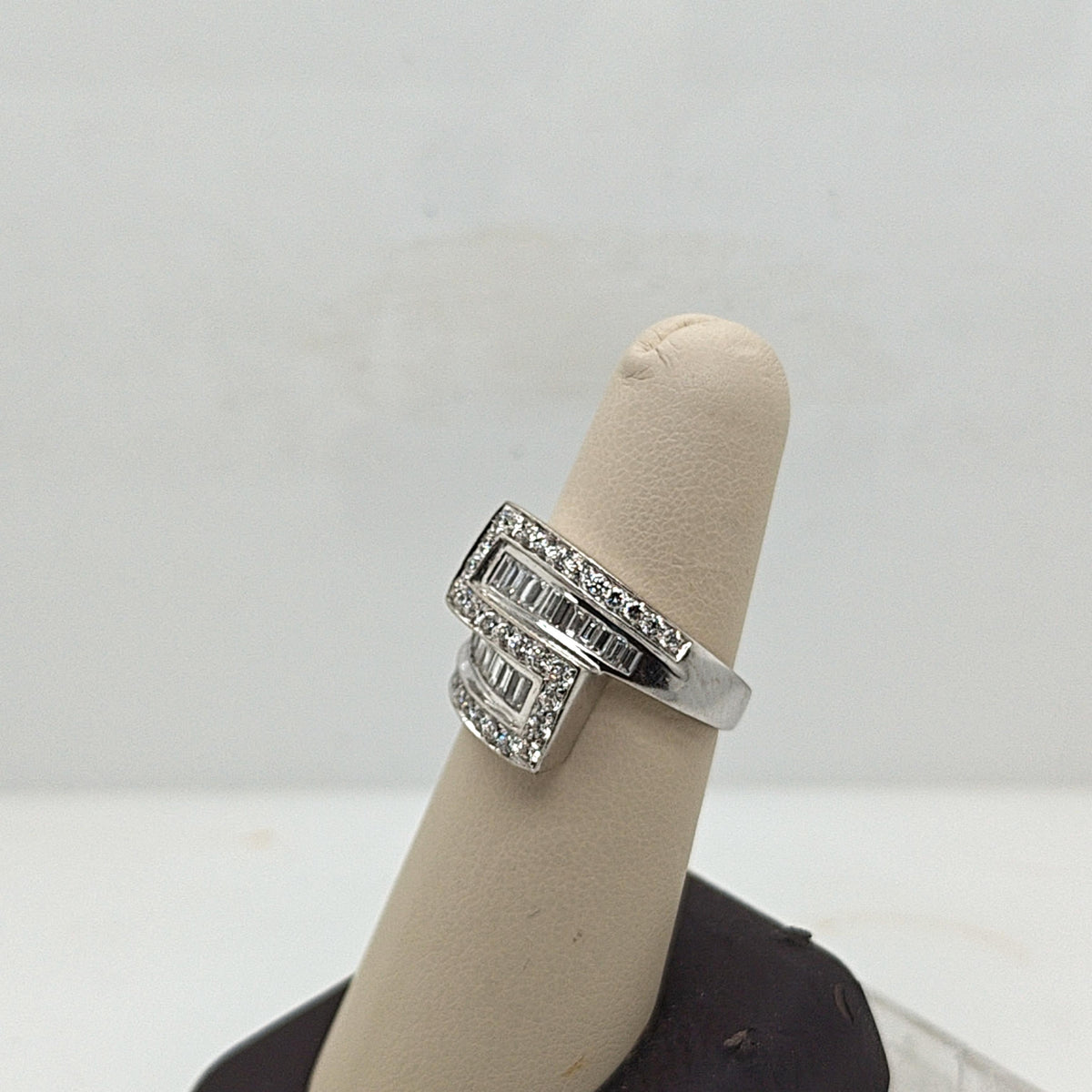 DIAMOND BAGUETTE AND ROUND BYPASS SWIRL RING 2.0CTW WHITE GOLD