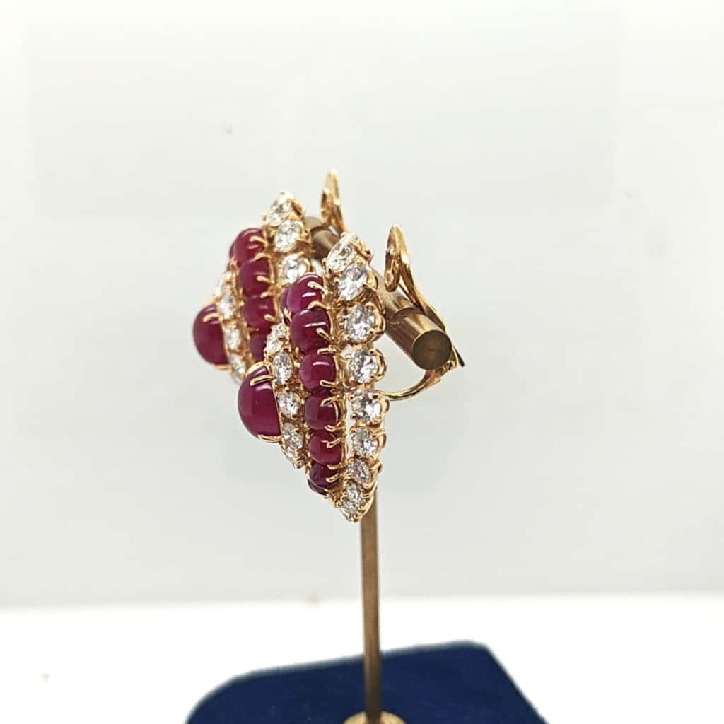 DIAMOND 14.5CTW AND RUBY 10.0CTW ESTATE EARRINGS