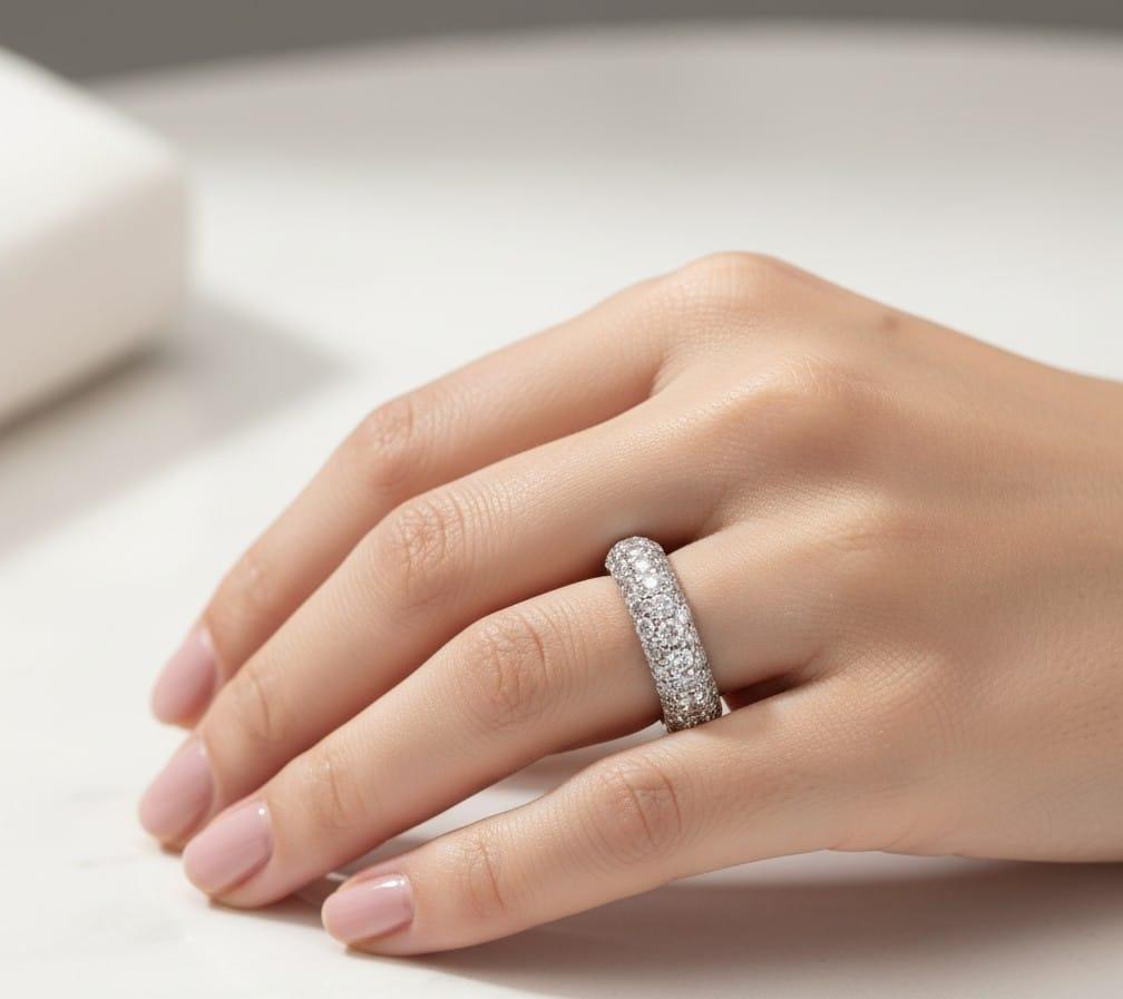 DIAMOND THREE ROW ETERNITY BAND RING 2.10CTW WHITE GOLD