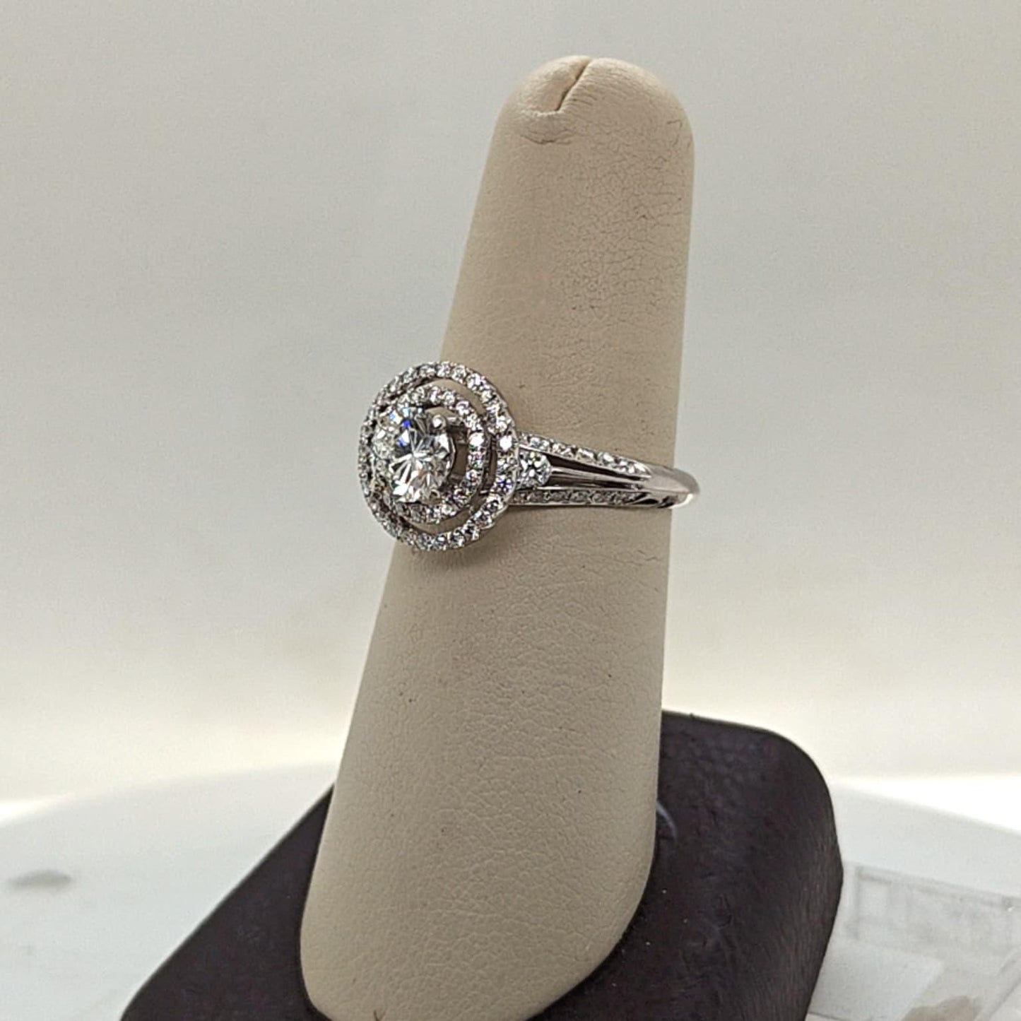 DIAMOND ENGAGEMENT RING 0.80CT DOUBLE HALO WHITE GOLD