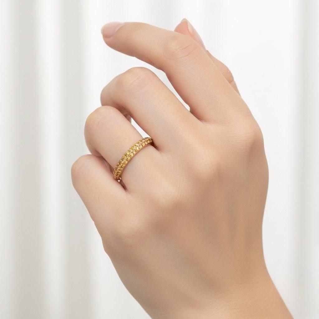 ETERNITY BAND RING TWO ROW YELLOW SAPPHIRES YELLOW GOLD