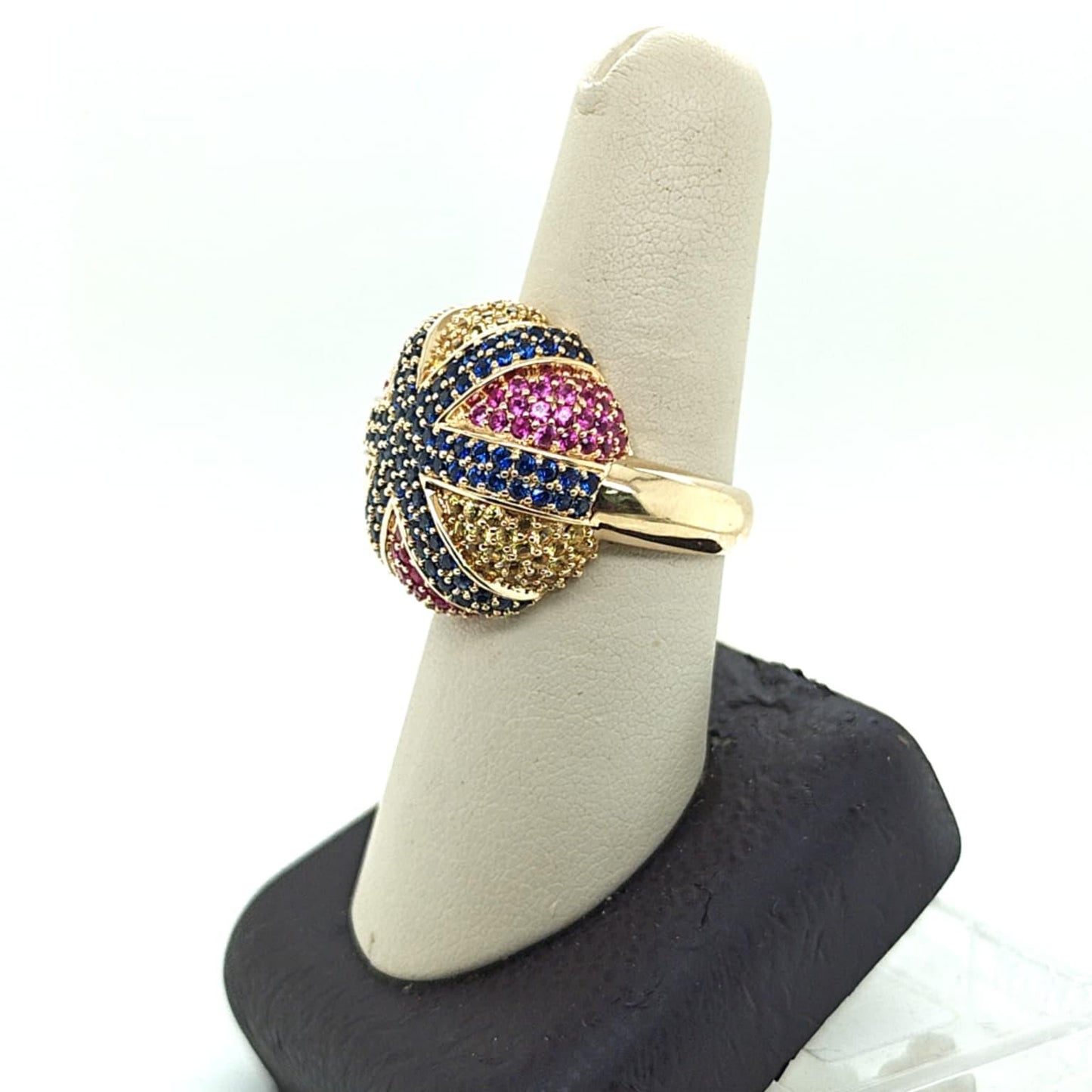 SAPPHIRE DOME RING MULTI COLOR YELLOW GOLD