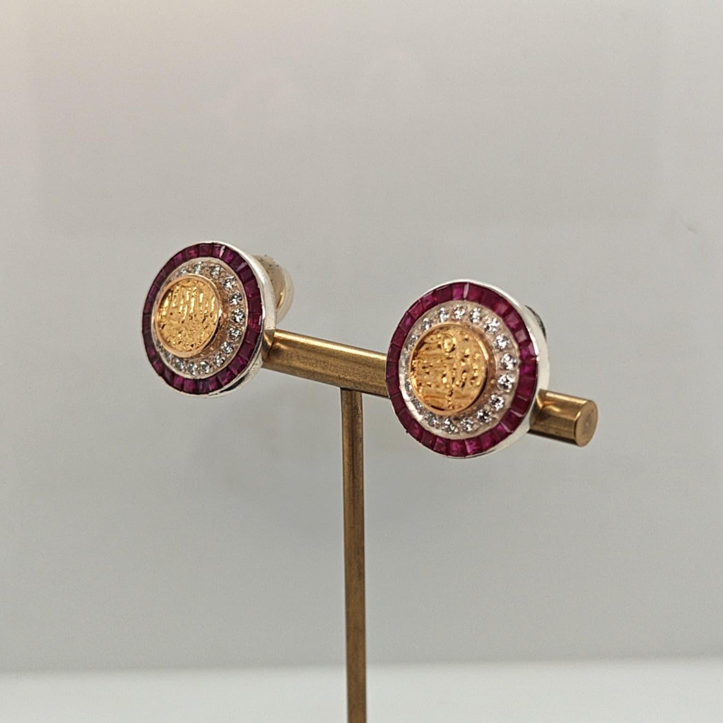 DIAMOND AND RUBY CLIP-ON EARRINGS 1.12CTW TWO TONE GOLD