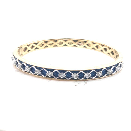 Bangle Bracelet 18K YG Blue Enamel and Diamonds