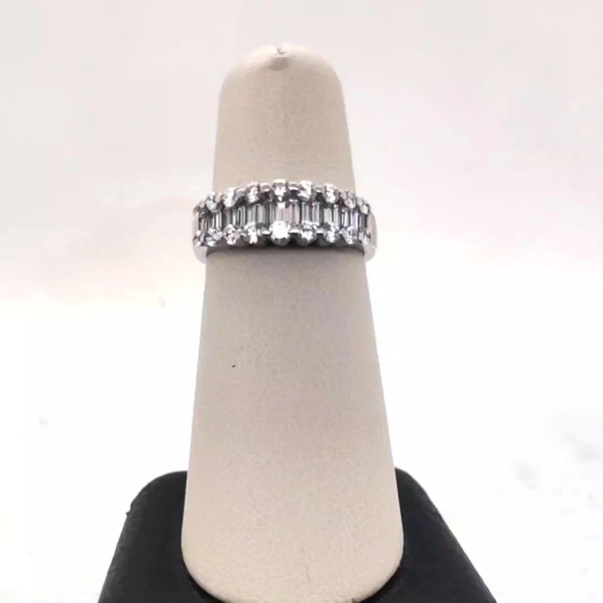 Diamond ring 14WG band with Baguette center and rounds on the sides 1.15CTW