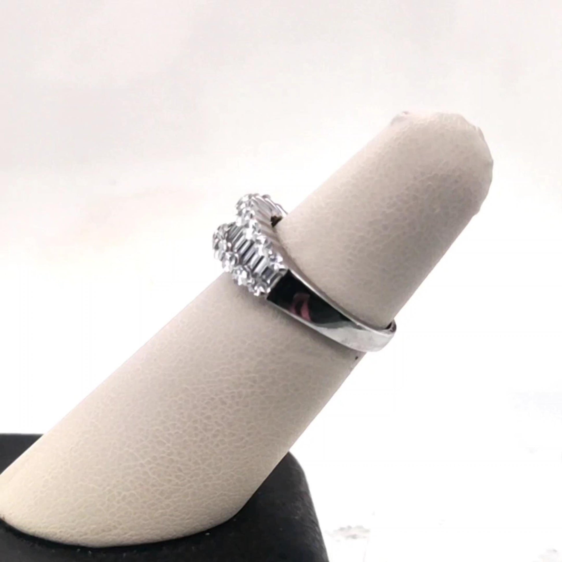 Diamond ring 14WG band with Baguette center and rounds on the sides 1.15CTW