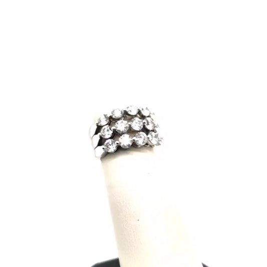 3 ROW DIAMOND RING 18K WHITE GOLD 3.12CTW