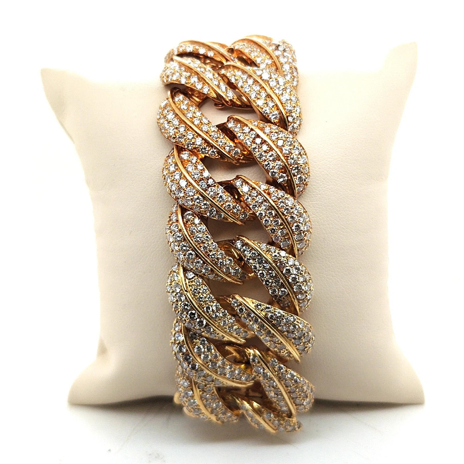 DIAMOND PAVE BRACELET 18K YELLOW GOLD WIDE HEAVY