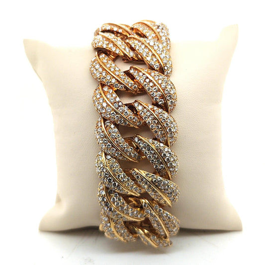 DIAMOND PAVE BRACELET 18K YELLOW GOLD WIDE HEAVY