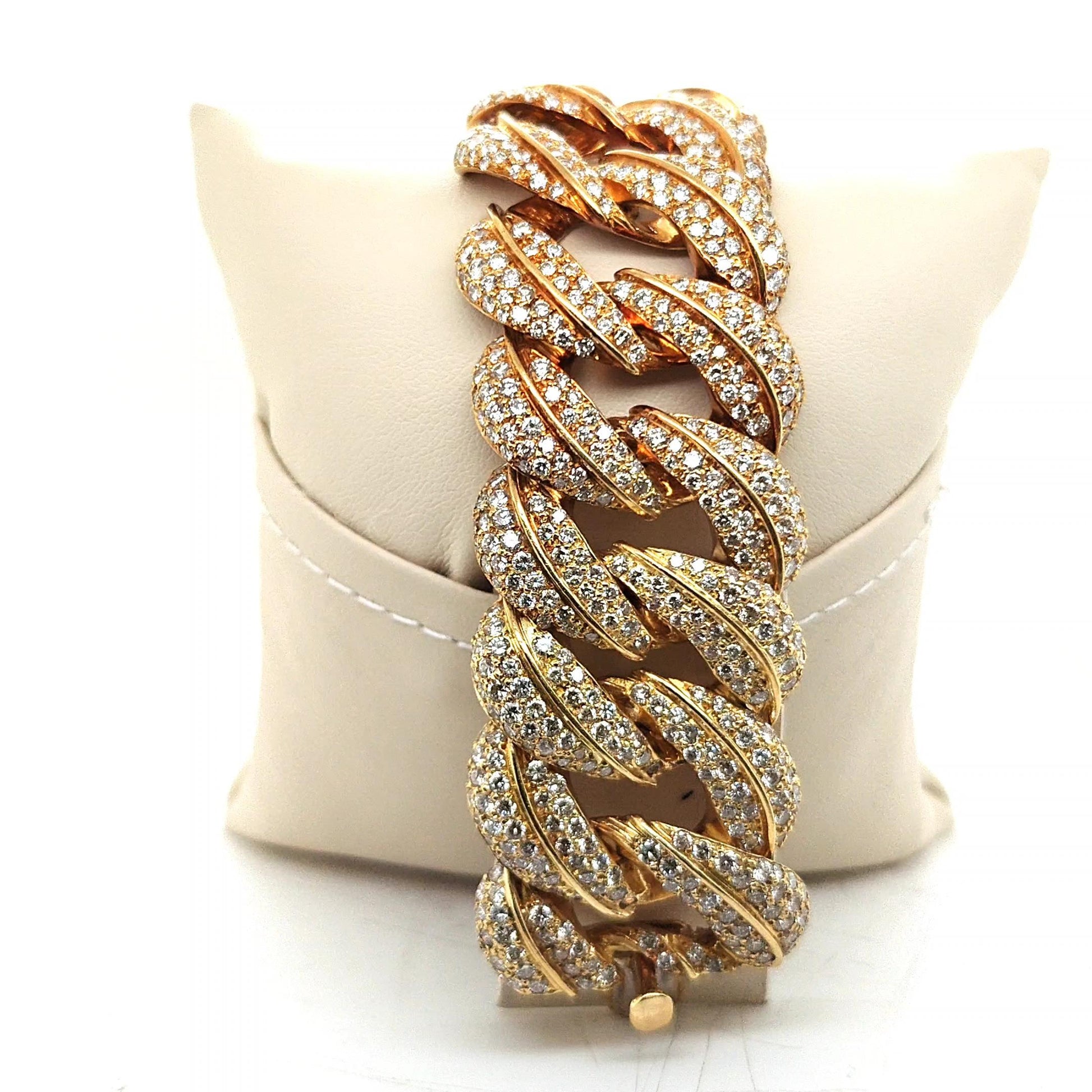 DIAMOND PAVE BRACELET 18K YELLOW GOLD WIDE HEAVY
