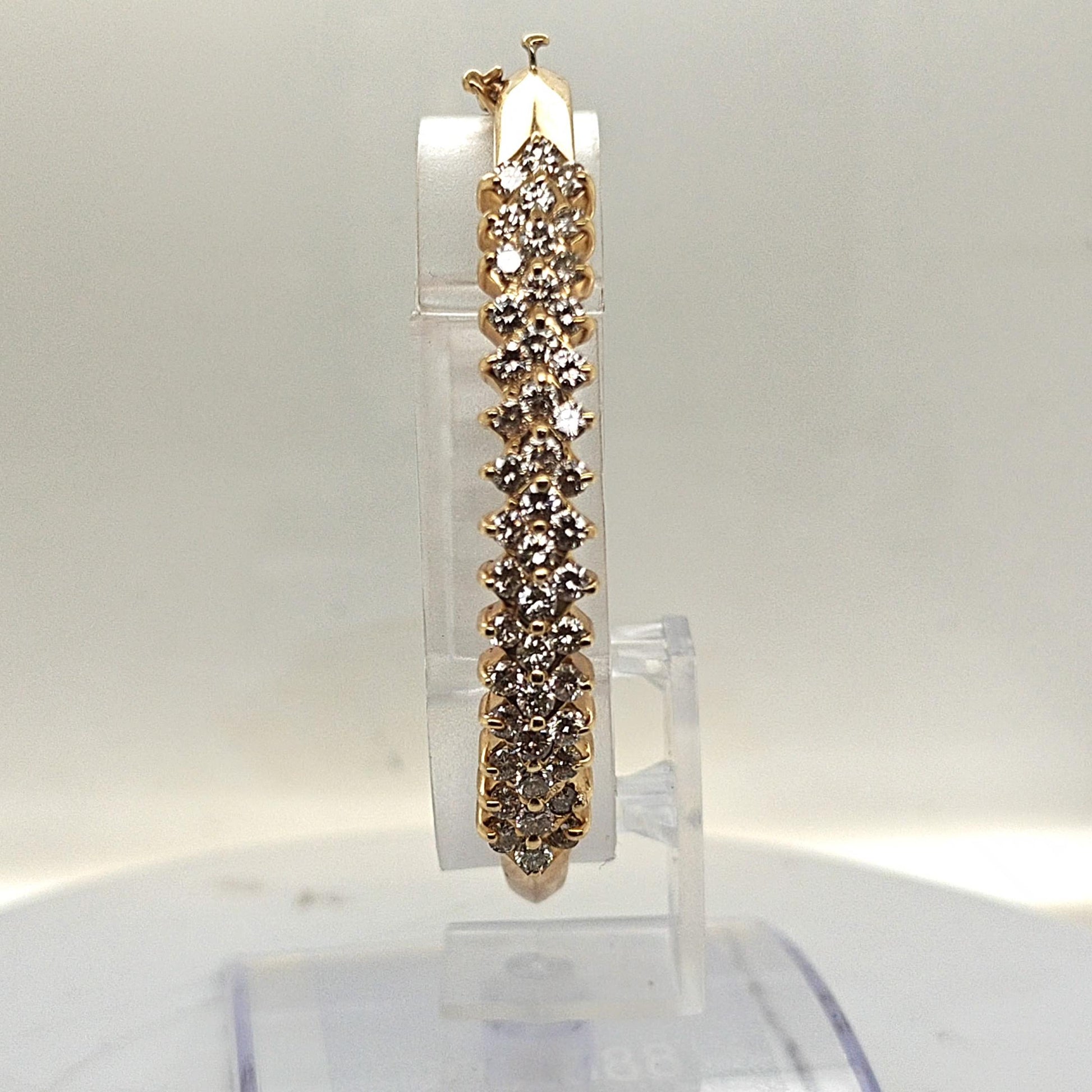 BANGLE BRACELET 14KT YELLOW GOLD 3 ROWS OF DIAMONDS