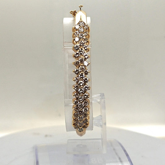 BANGLE BRACELET 14KT YELLOW GOLD 3 ROWS OF DIAMONDS