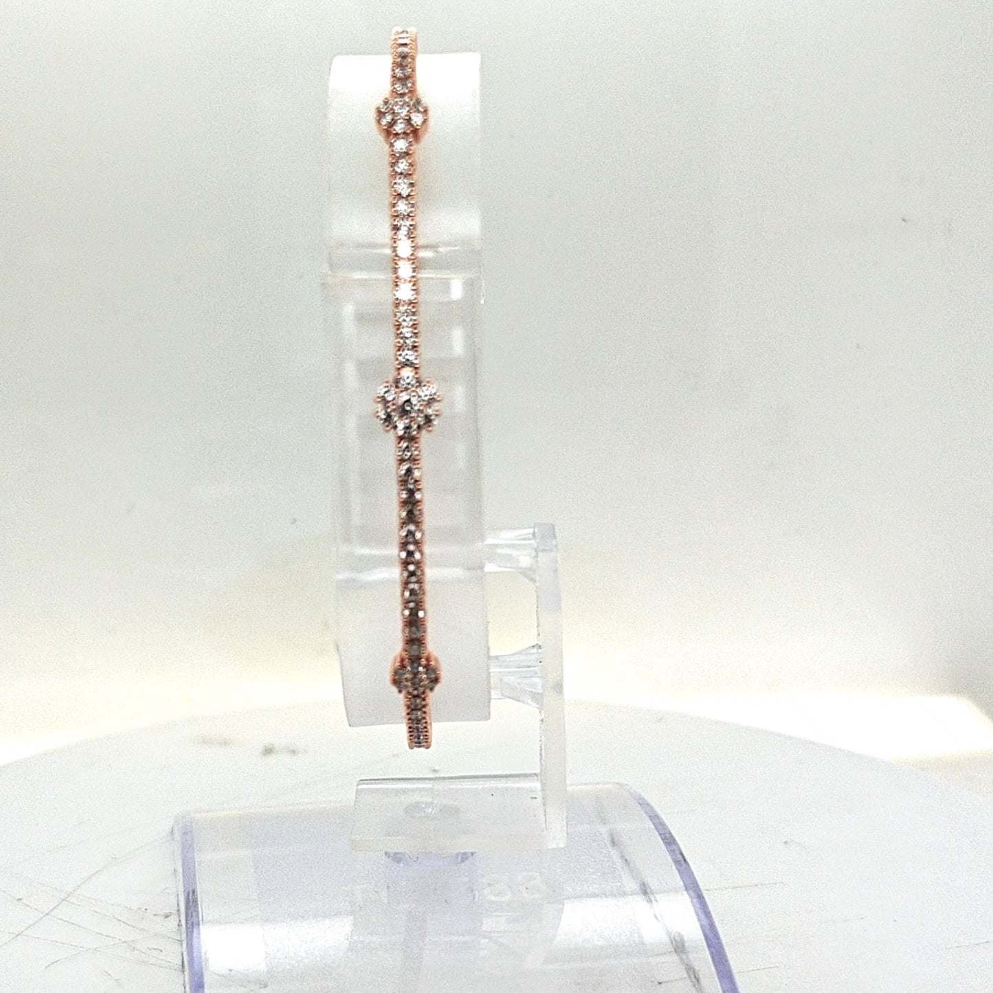 BANGLE BRACELET FLEXIBLE 3 DIAMOND CLUSTERS 18KT ROSE GOLD