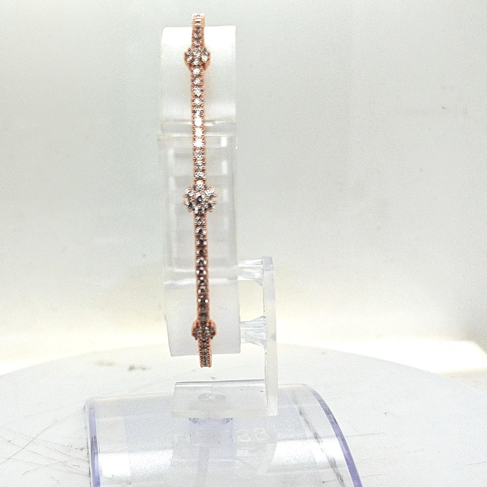 BANGLE BRACELET FLEXIBLE 3 DIAMOND CLUSTERS 18KT ROSE GOLD