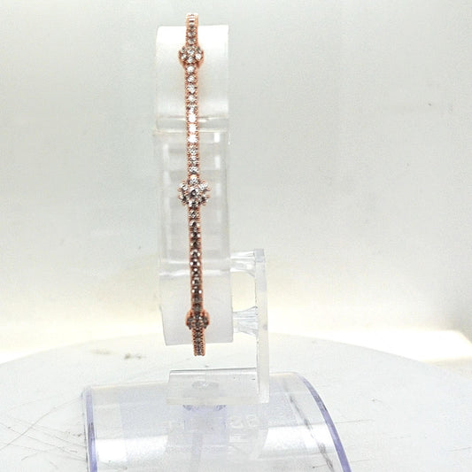 BANGLE BRACELET FLEXIBLE 3 DIAMOND CLUSTERS 18KT ROSE GOLD