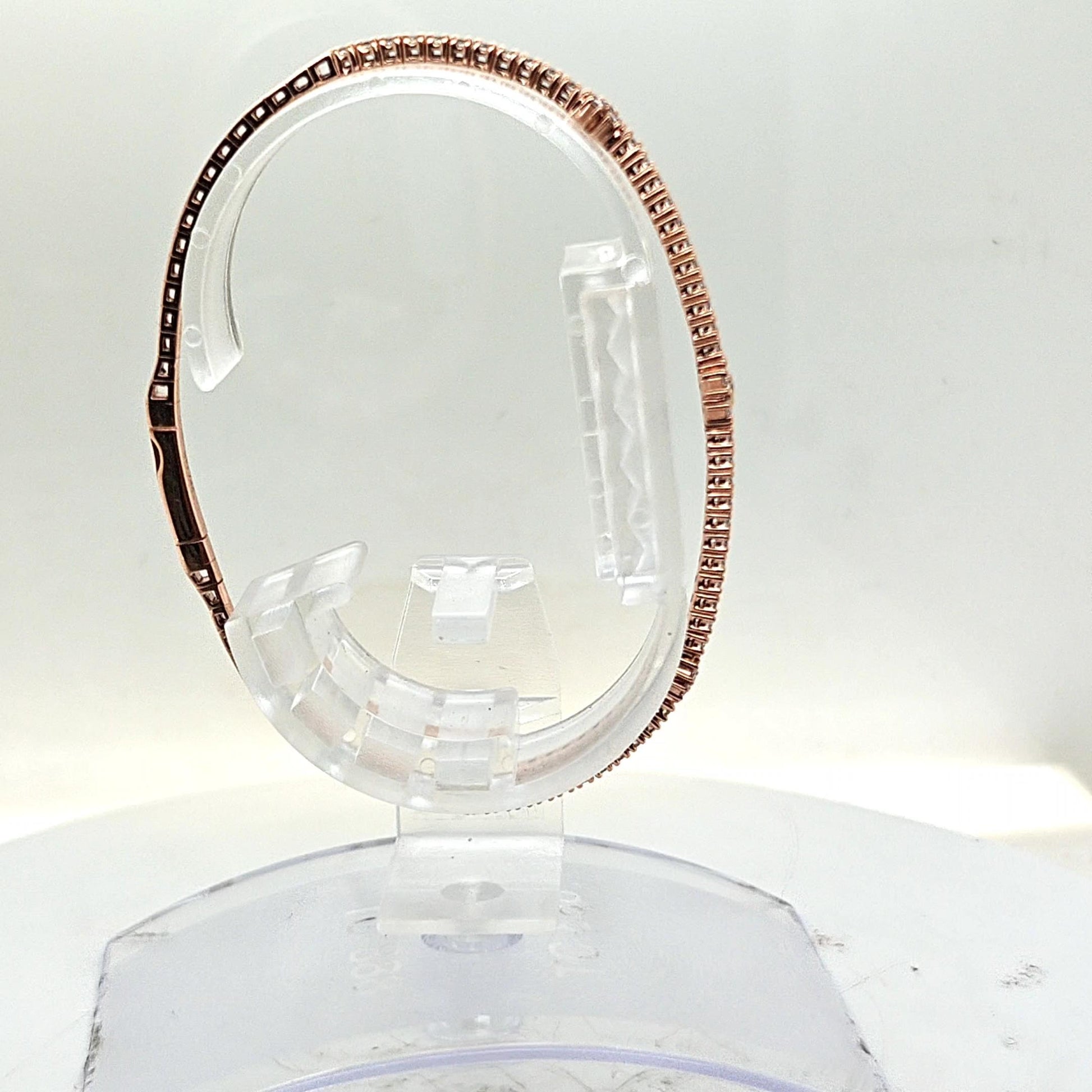 BANGLE BRACELET FLEXIBLE 3 DIAMOND CLUSTERS 18KT ROSE GOLD