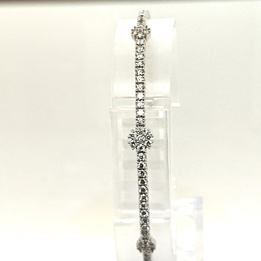 BANGLE BRACELET FLEXIBLE 3 CLUSTER DIAMOND 14KT WHITE GOLD