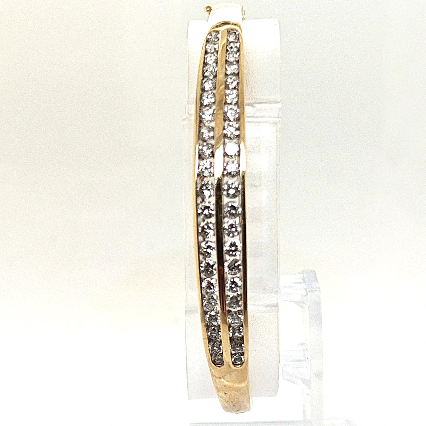 BANGLE BRACELET 2 ROW CHANNEL SET DIAMONDS IN YELLOW GOLD