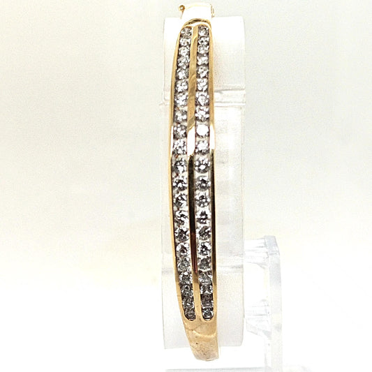 BANGLE BRACELET 2 ROW CHANNEL SET DIAMONDS IN YELLOW GOLD