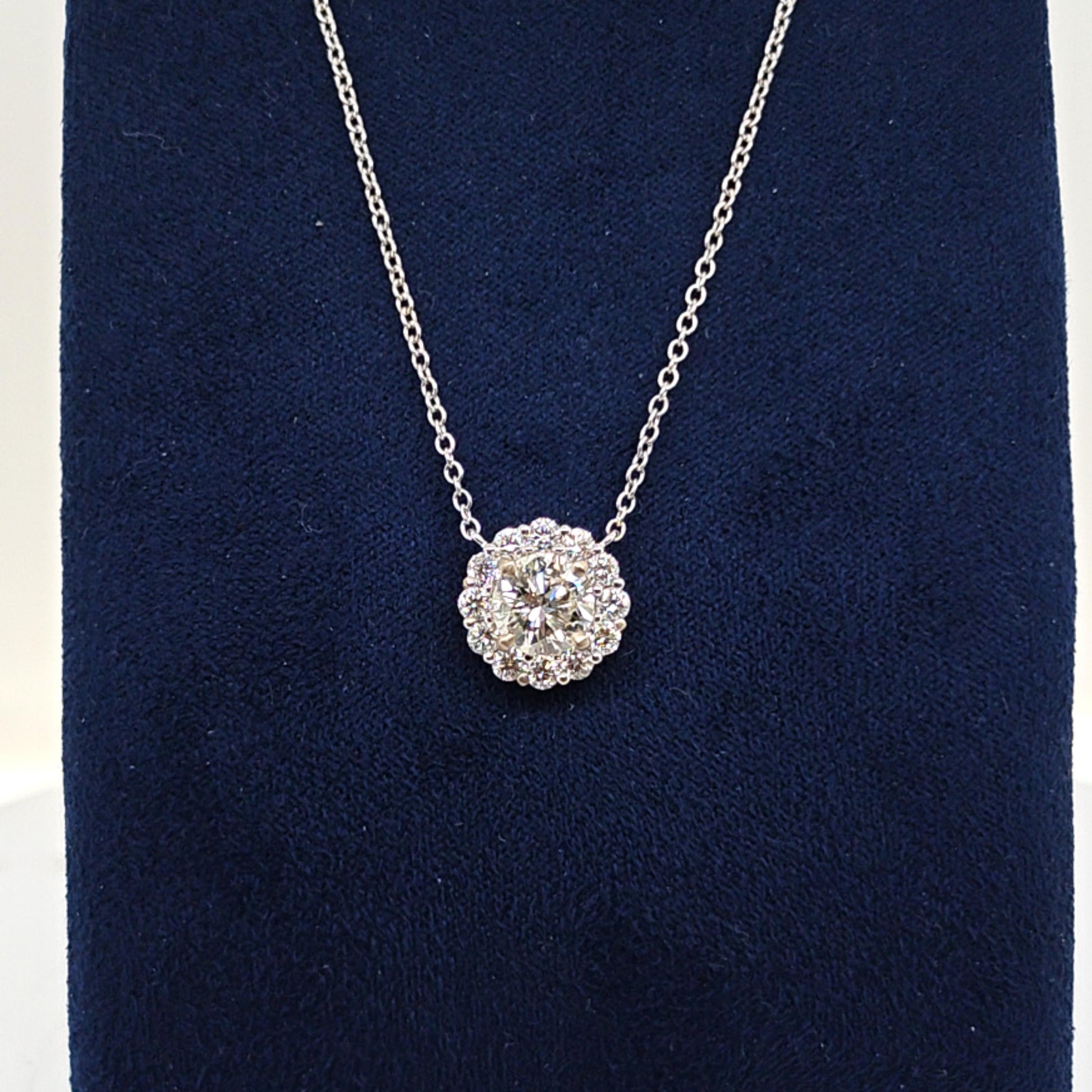 1.01CT PENDANT NECKLACE WITH .52CT HALO 18K WHITE GOLD