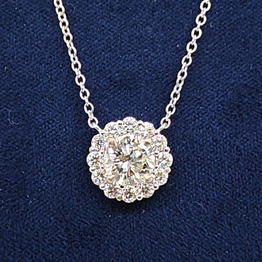 1.01CT PENDANT NECKLACE WITH .52CT HALO 18K WHITE GOLD