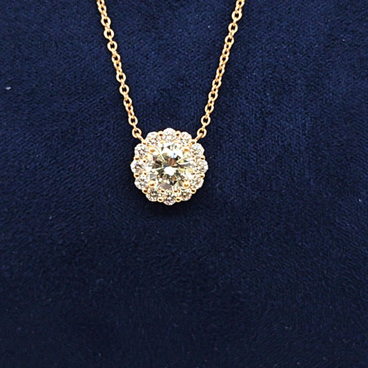 1.08CT PENDANT NECKLACE WITH 0.51CT HALO 18K YELLOW GOLD