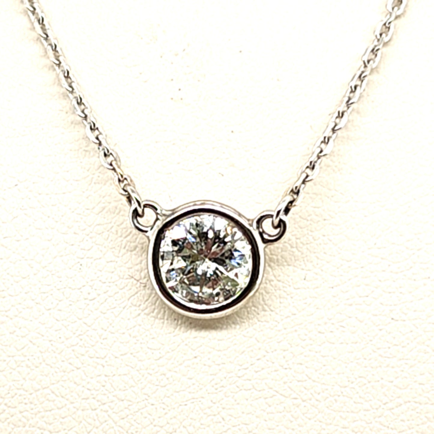 DIAMOND SOLITAIRE PENDANT NECKLACE BEZEL SET WHITE GOLD 1.27CT