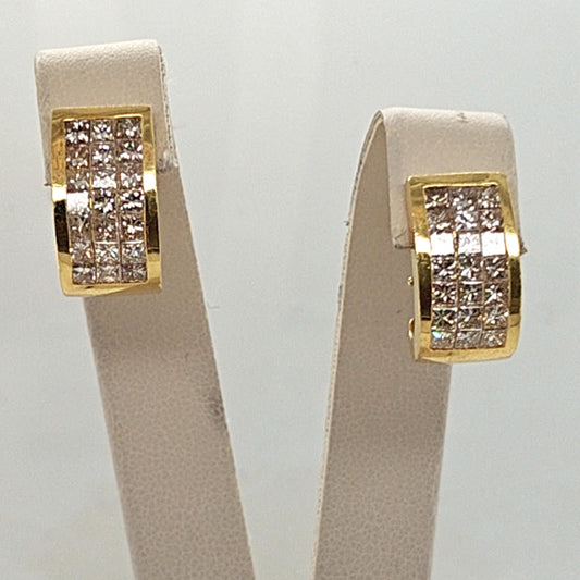 DIAMOND EARRINGS INVISIBLE SETTING 18K YELLOW GOLD 4.0CT