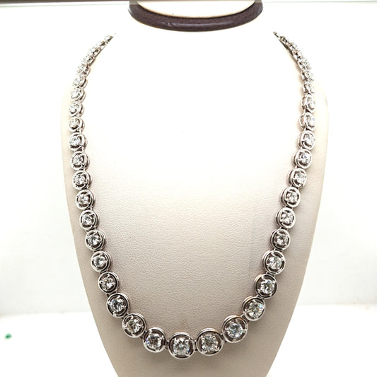 DIAMOND CHOKER TENNIS NECKLACE GRADUATED ILLUSION CIRCLES 14KT WHITE GOLD 9.07CT