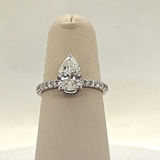 PEAR SHAPE DIAMOND RING WITH HIDDEN HALO 1.56CT