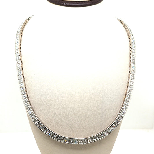 DIAMOND PRINCESS CUT NECKLACE WHITE GOLD 16.03CT