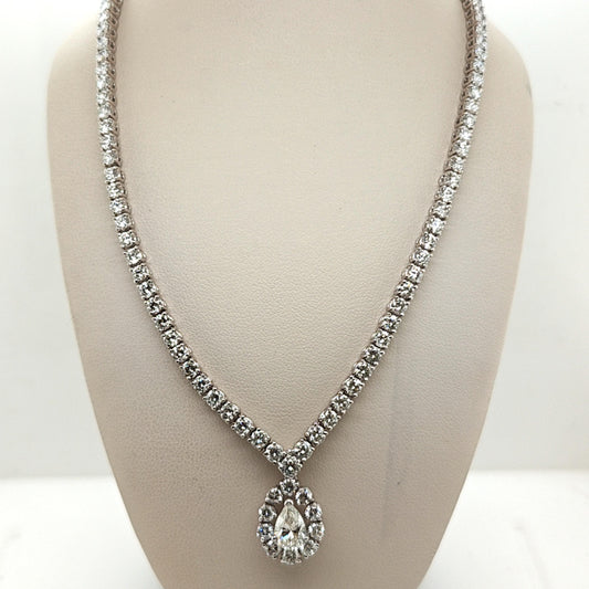DIAMOND TENNIS NECKLACE WITH 1.01CT PEAR DROP PENDANT WHITE GOLD