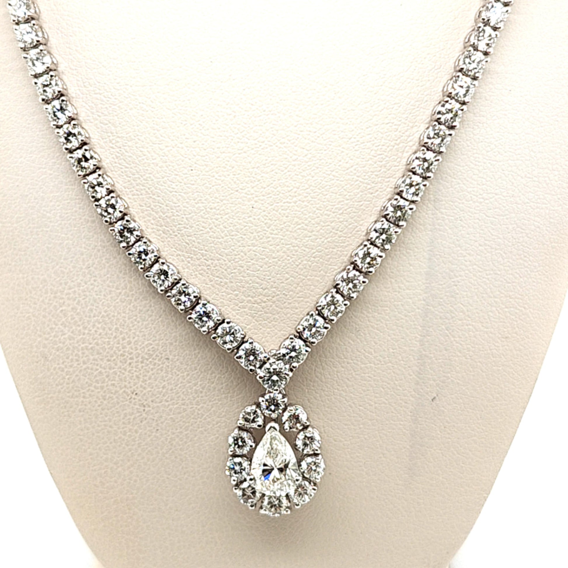 DIAMOND TENNIS NECKLACE WITH 1.01CT PEAR DROP PENDANT WHITE GOLD