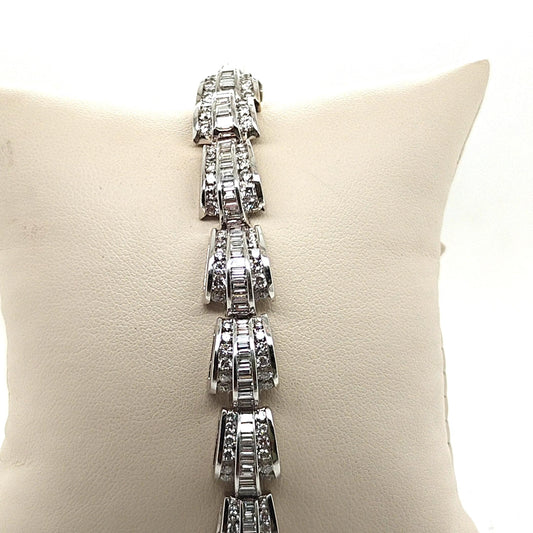 DIAMOND LINK BRACELET BAGUETTE AND ROUND 9.6CT WHITE GOLD