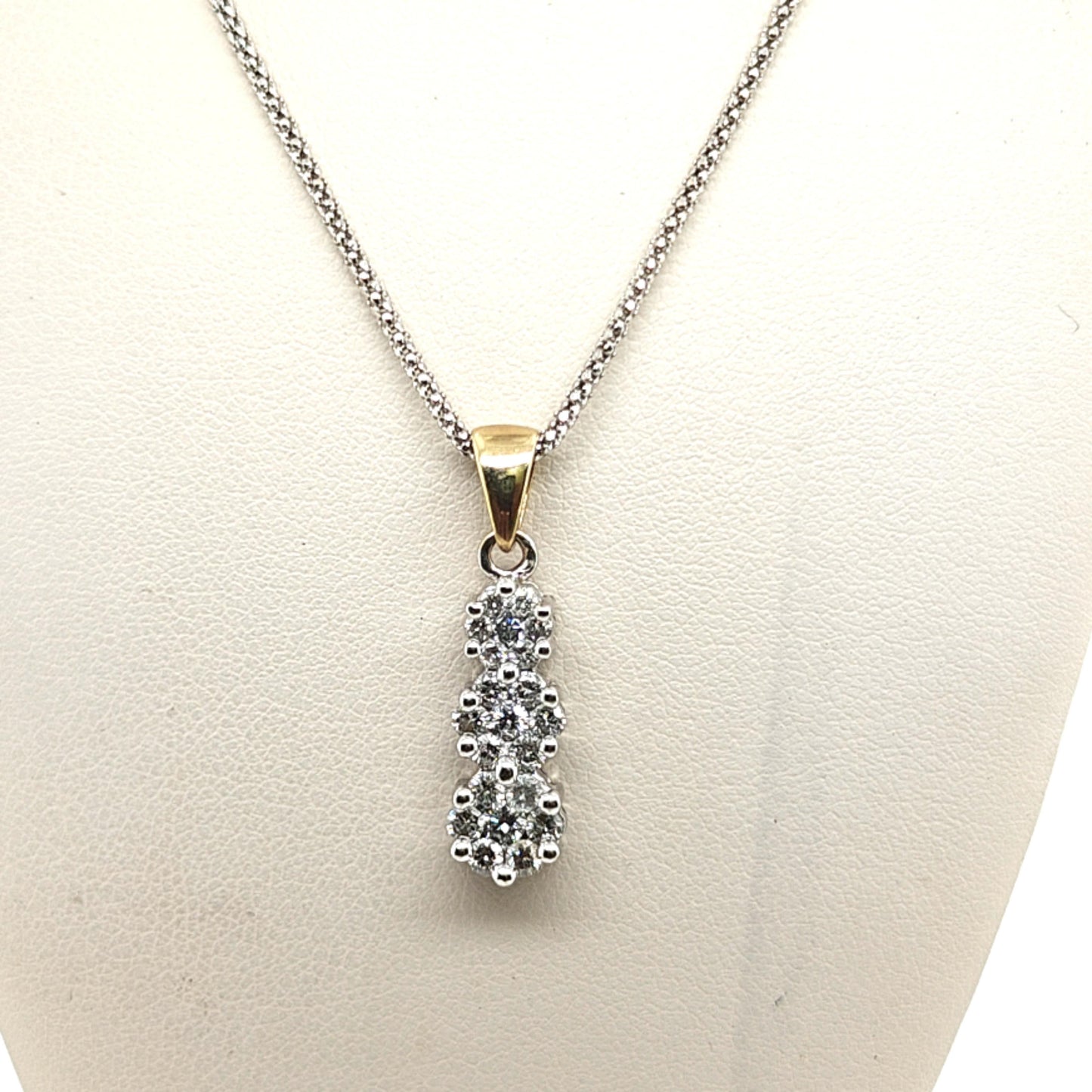DIAMOND CLUSTER PENDANT NECKLACE 3 DROP WHITE GOLD