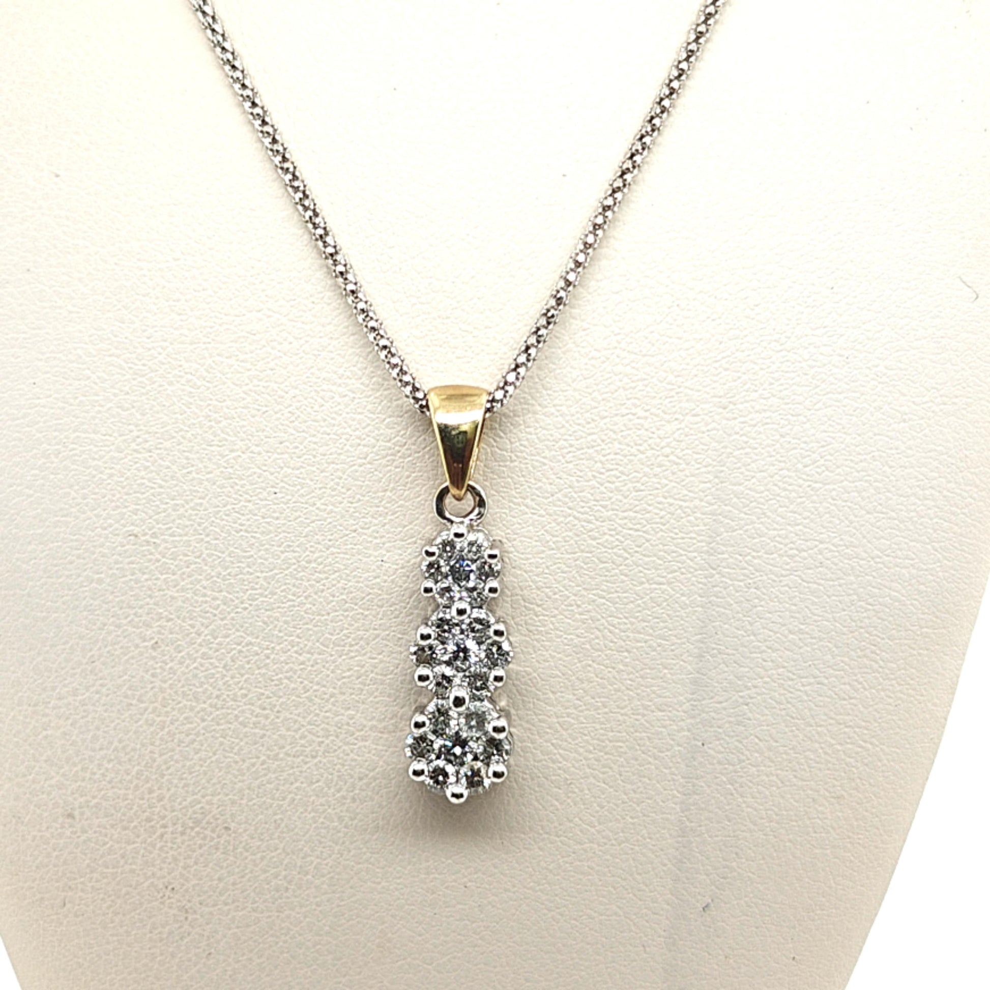 DIAMOND CLUSTER PENDANT NECKLACE 3 DROP WHITE GOLD