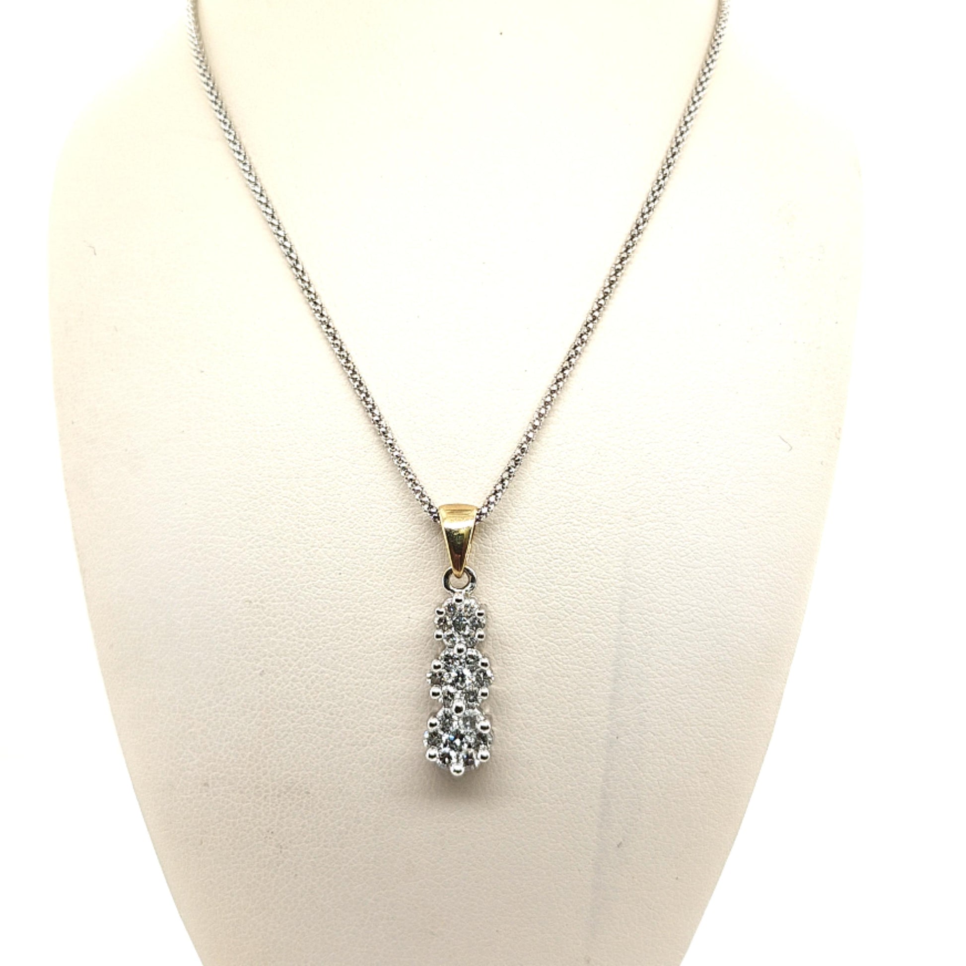 DIAMOND CLUSTER PENDANT NECKLACE 3 DROP WHITE GOLD