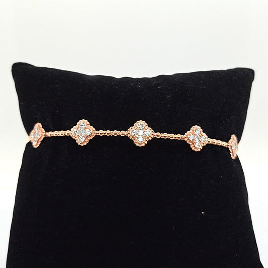 DIAMOND 5 CLUSTER BANGLE BRACELET FLEXIBLE ROSE GOLD 1.05CT