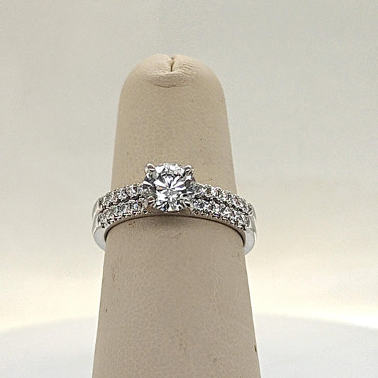 DIAMOND ENGAGEMENT RING SET WITH 1.01CT ROUND GIA D-SI2 WHITE GOLD