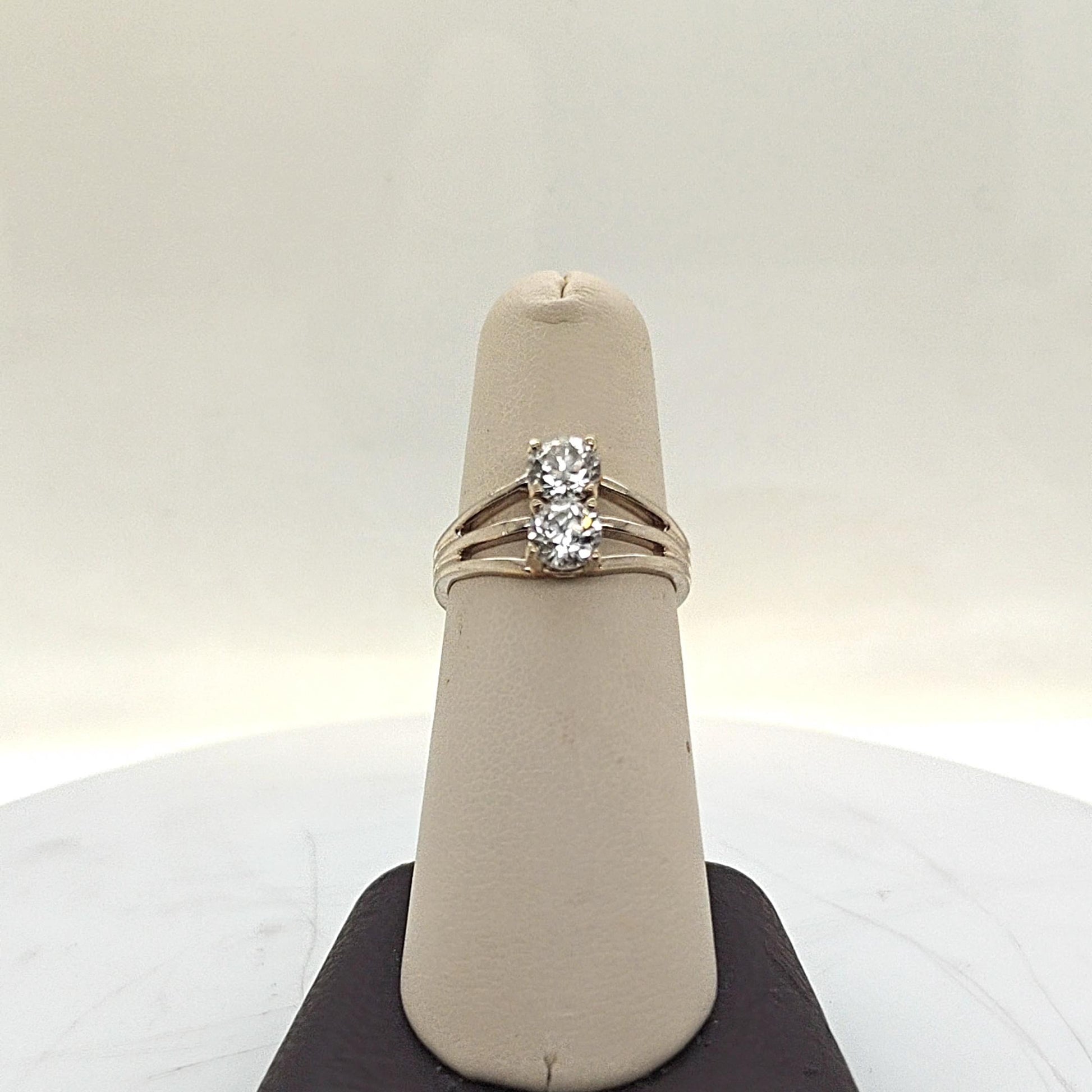 DIAMOND RING TWO STONE OLD MINE CUT 1.2CT WHITE GOLD