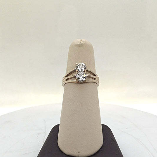 DIAMOND RING TWO STONE OLD MINE CUT 1.2CT WHITE GOLD