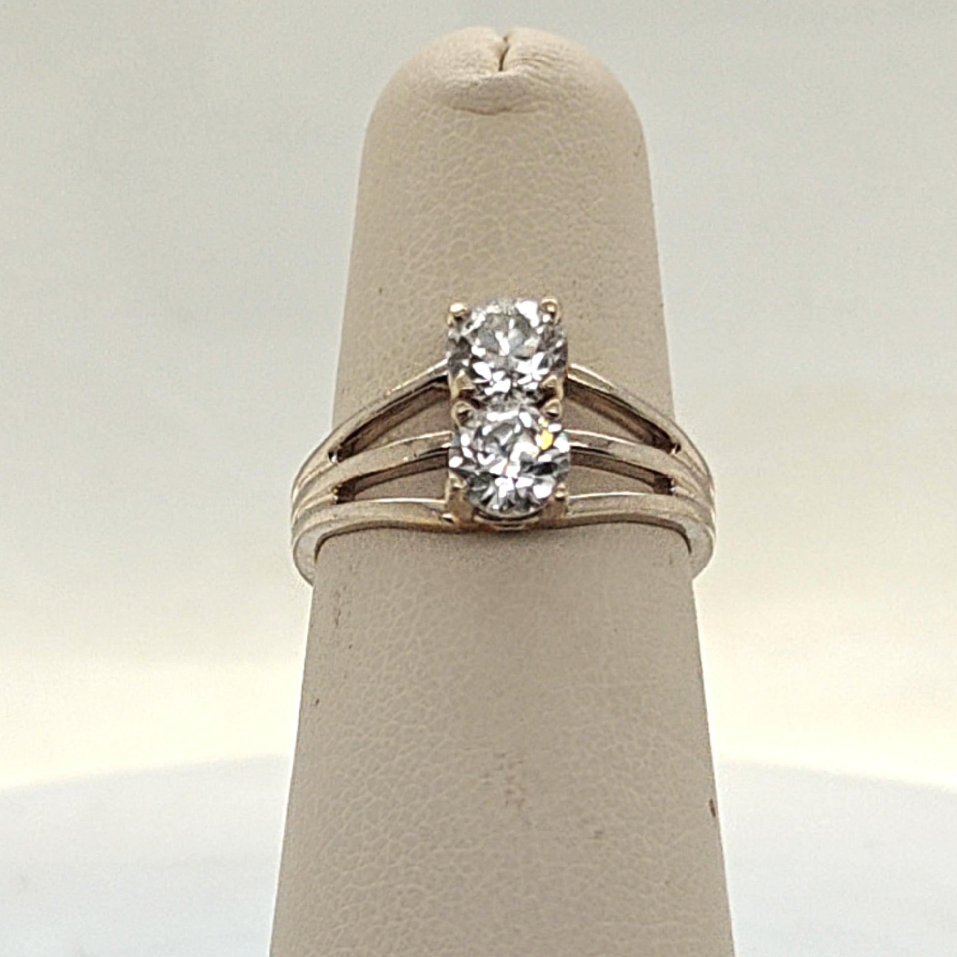 DIAMOND RING TWO STONE OLD MINE CUT 1.2CT WHITE GOLD