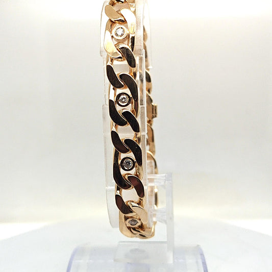 GOLD AND DIAMOND MENS LINK BRACELET YELLOW GOLD