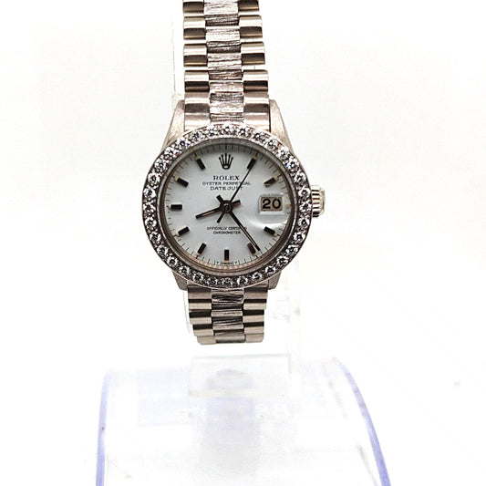 ROLEX LADIES PRESIDENT WHITE GOLD DIAMOND BEZEL