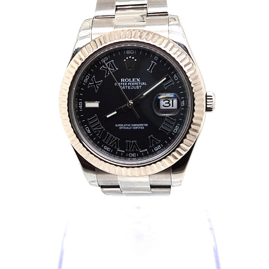 ROLEX DATEJUST GRAY ROMAN FLUTED 41MM OYSTER