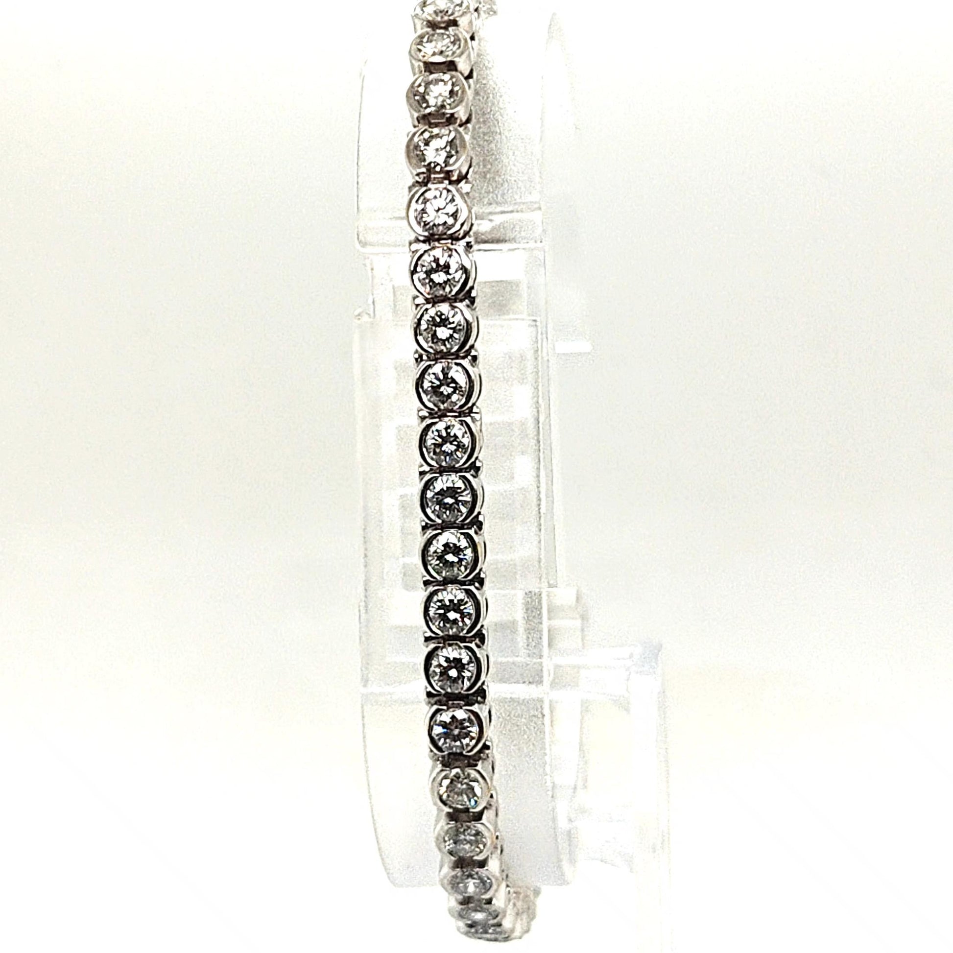 DIAMOND TENNIS BRACELET HALF BEZEL SET 6.35CT WHITE GOLD